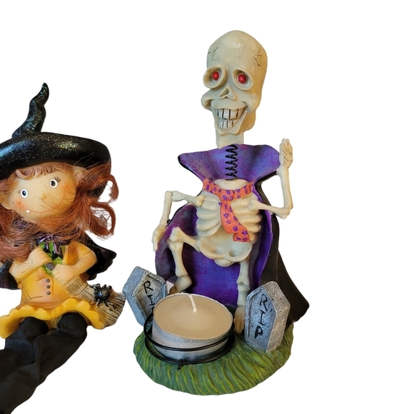 Halloween Shelf Sitters Candle Holders Witch, Frankenstein, Skeleton Set of 4 - Picture 10 of 10